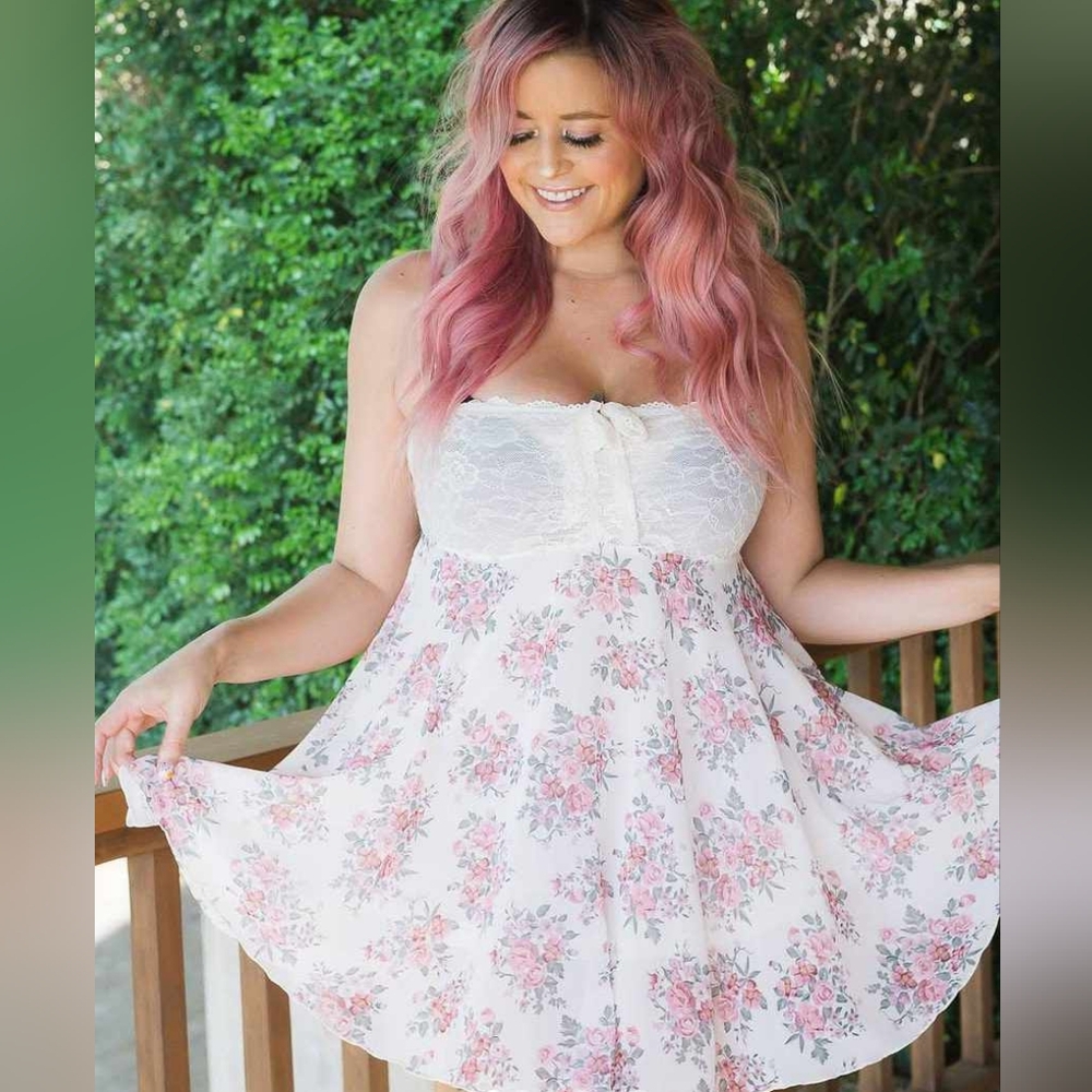 Dolls Kill × Current Mood Lacey Floral Lightweight Wide Strap Summer Dress (M)